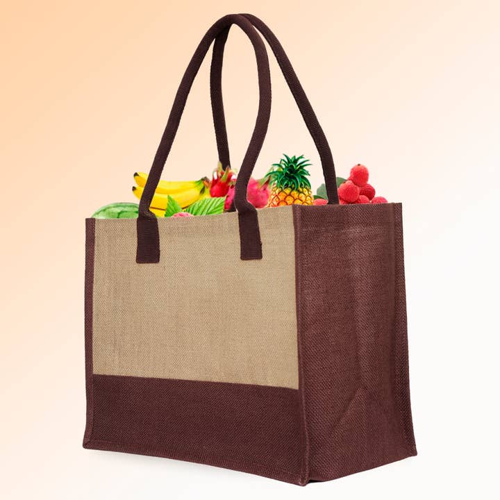 ecojutebags – wholesale Tote bag – Unisex – Pack 4 Jute Shopping Bags– Two-Tone Design with Long Handles30