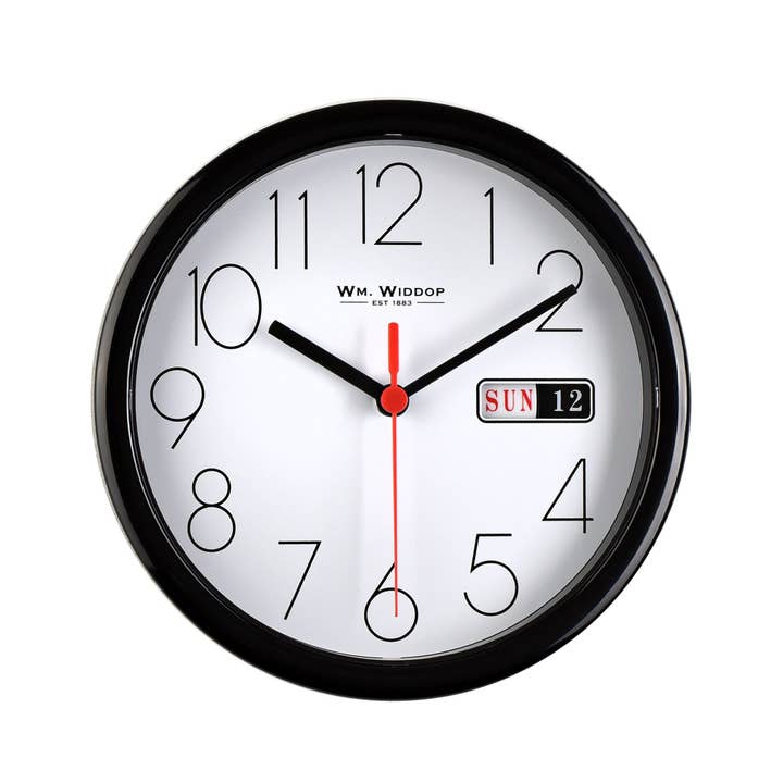 Hometime Day/Date Wall Clock Case Black Cadran blanc 8,5 « Rnd pour la vente par WIDDOP and Co. US