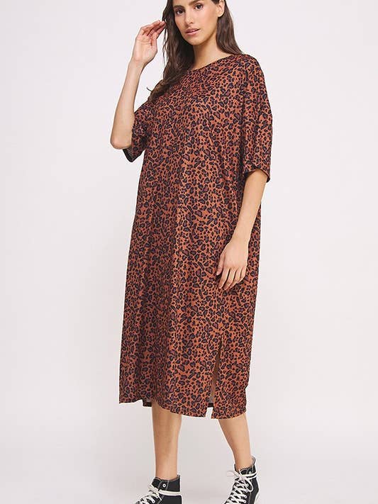 ANIMAL PRINT RIBBED MIDI DRESS for wholesale by JADE BY JANE