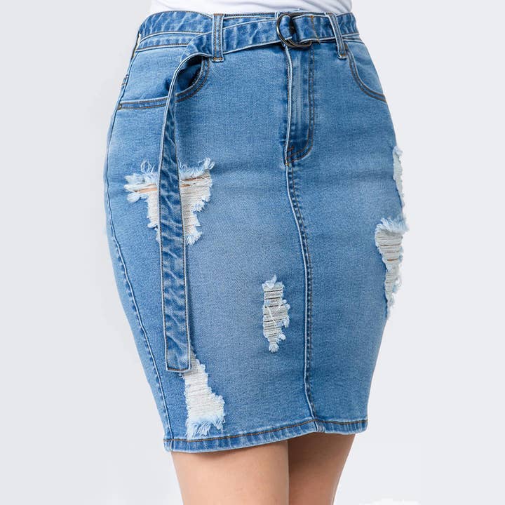 American Bazi – Engroshandel Nederdel - Dame – DENIMNEDERDELE MED BÆLTE-RSK26123