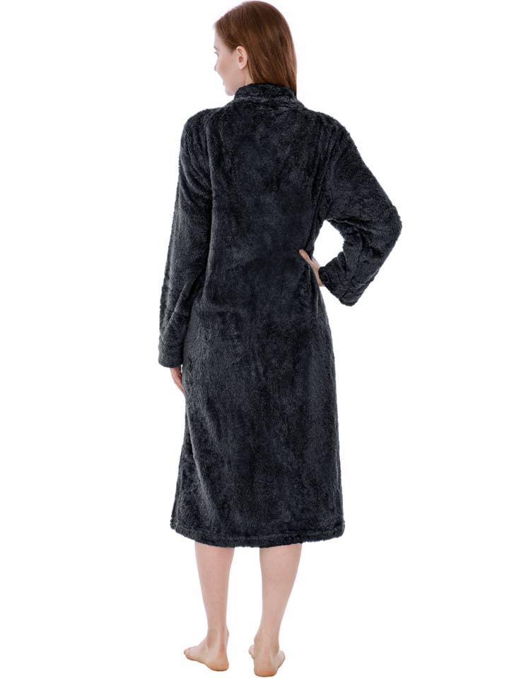 Pavilia - Wholesale Robe - Women's - Women's Sherpa Housecoat Zipper Robe1