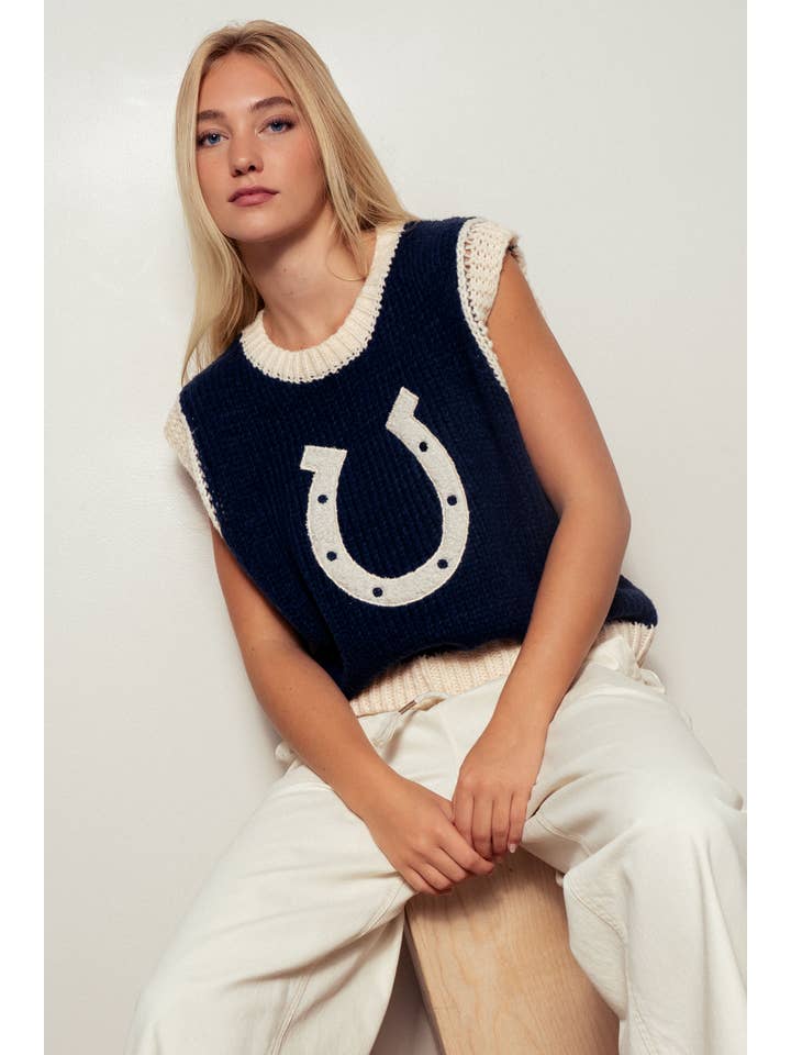 Urban Daizy - Wholesale Sweater Vest - Women's - Western Horseshoe Crochet Knit Ribbed Trim Sweater Vest15