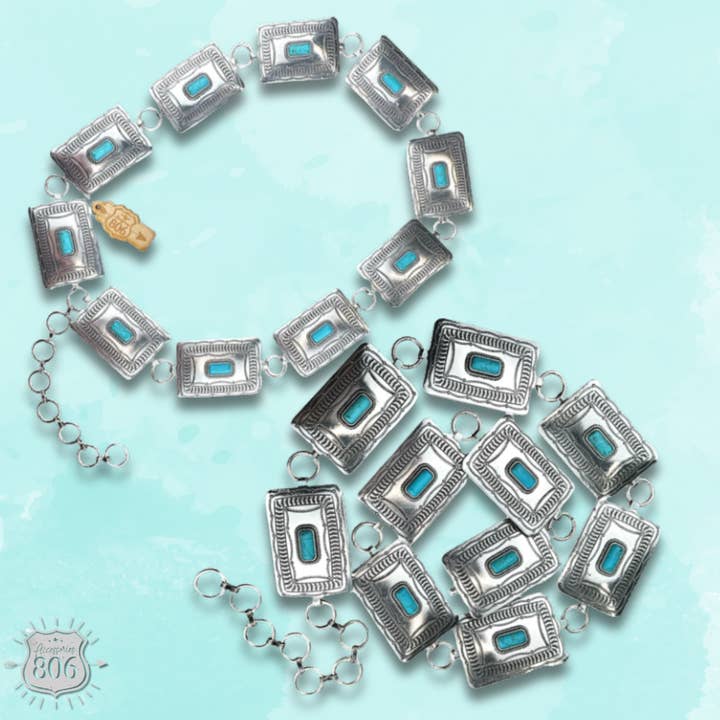 Western rectangle concho belt with stones - LC for wholesale by Pink Panache Brands