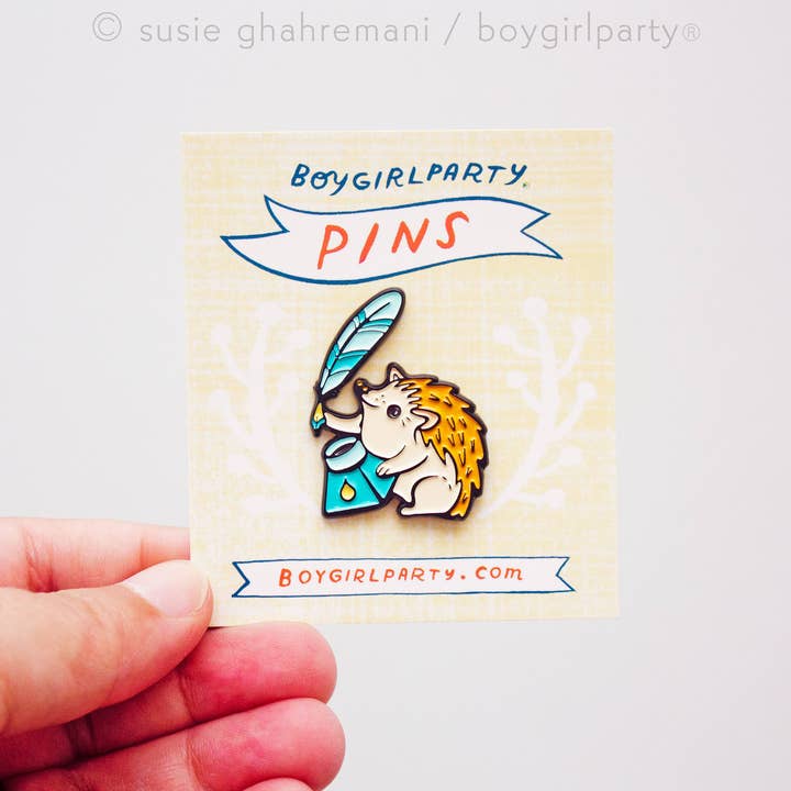 Boygirlparty - Wholesale Lapel Pin/Button - Hedgehog Quill Pen and Ink Enamel Pin — Calligrapher Gift2