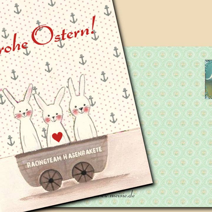 Easter card “Racingteam Hasenrakete” for wholesale by Meisie Berlin