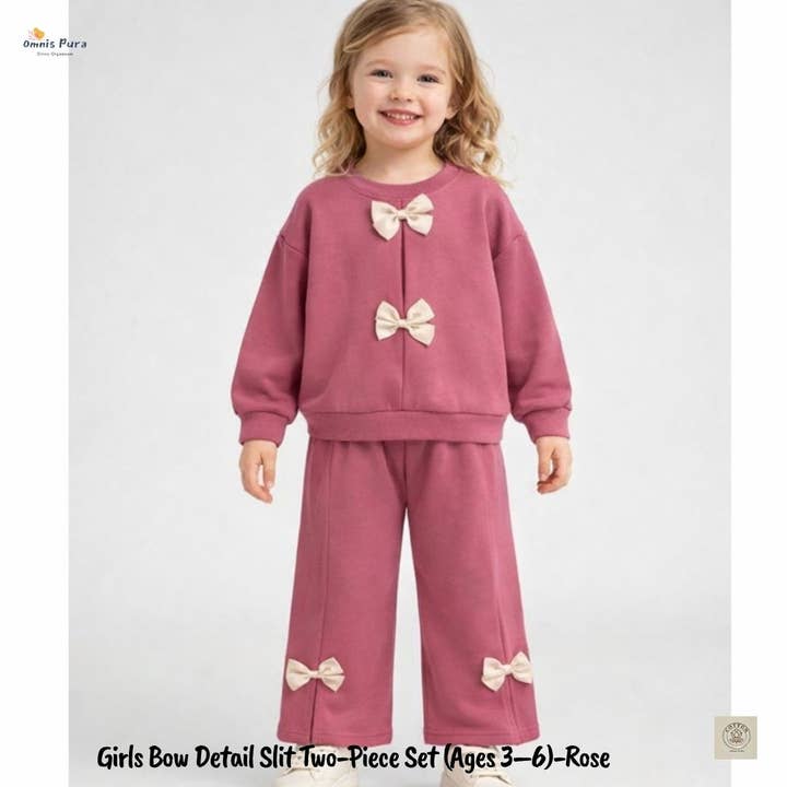 Set due pezzi con fiocco e spacco per bambine (Età 3-6) per la vendita all'ingrosso da parte di Omnis Pura