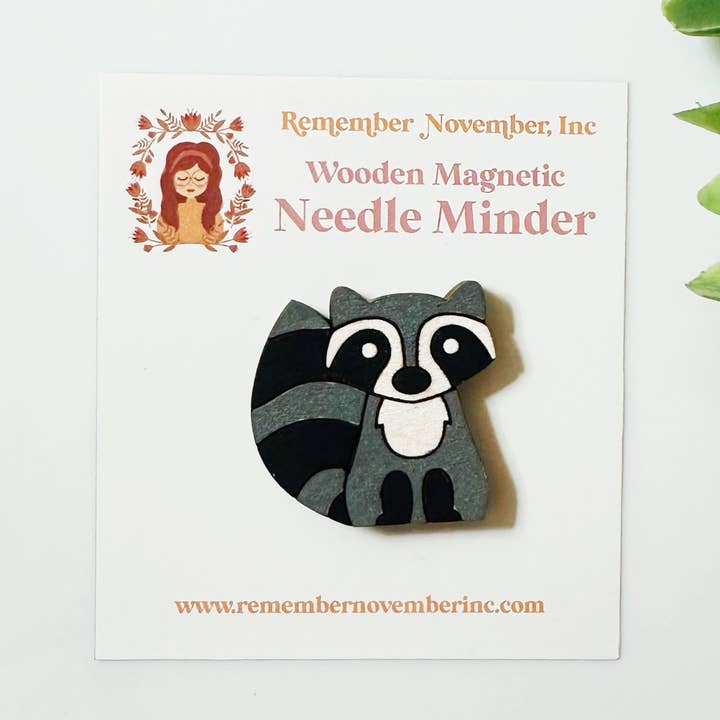 Raccoon Needle Minder, Wooden Magnetic Needle Minder for wholesale by Remember November, Inc