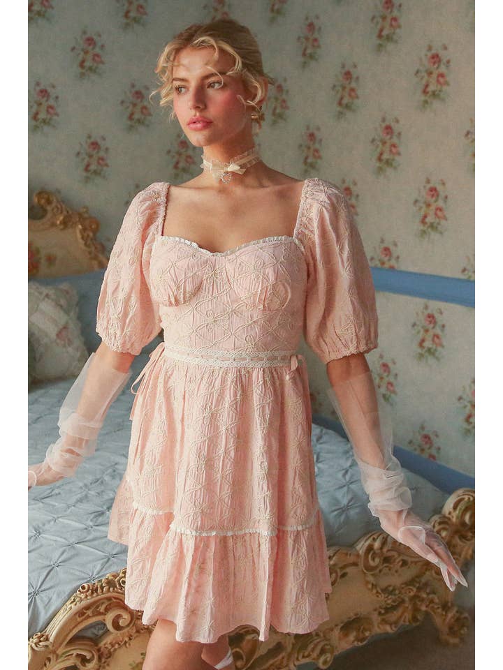 Listicle - Wholesale Dress - Women's - Embroidered Puff-Sleeve Mini Dress