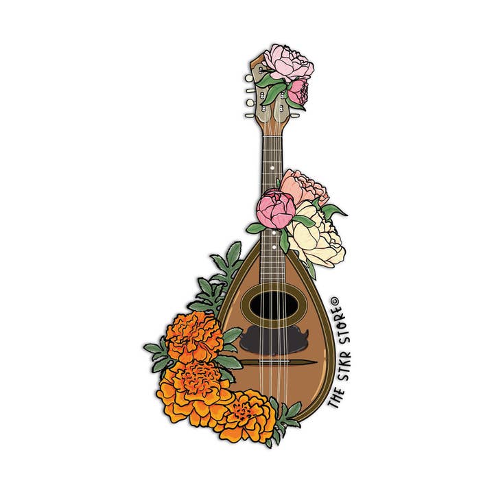 Mandolin musikinstrument med blommor Texturerade klistermärken för wholesale av Girls Printing House
