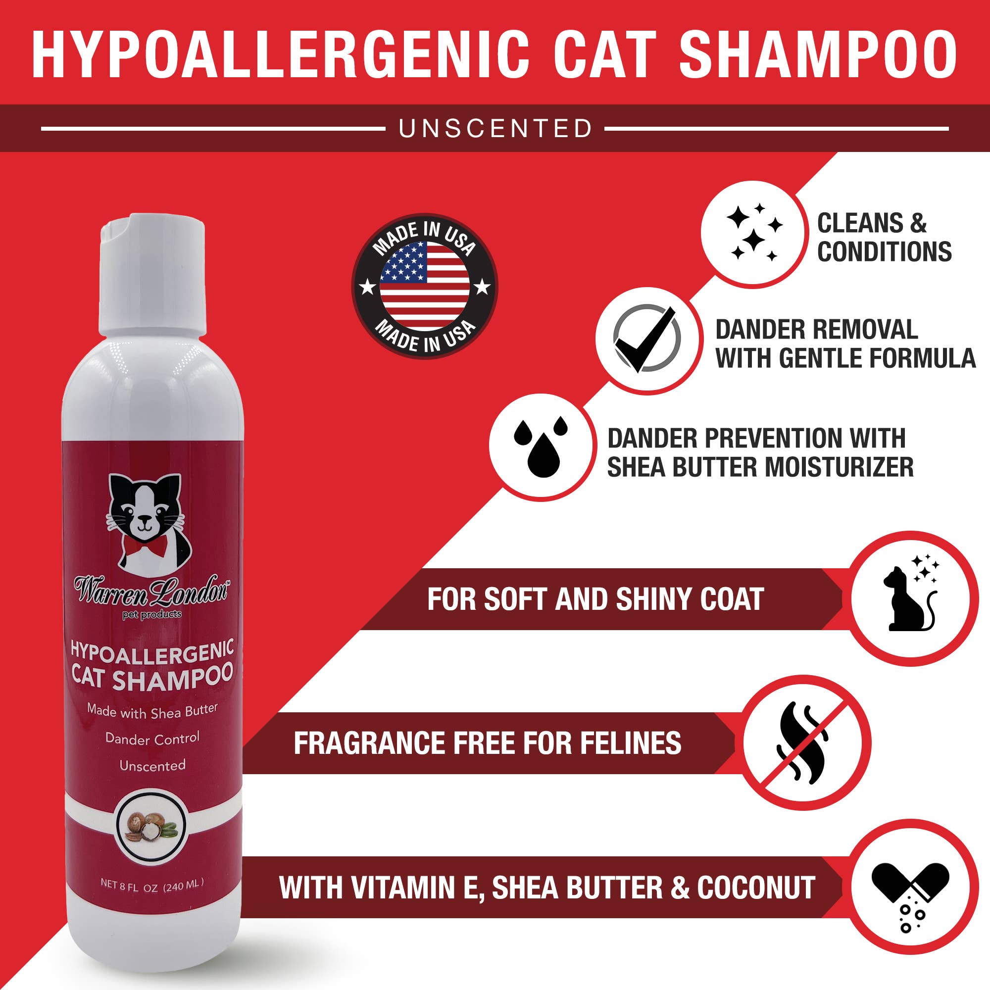 Warren London Dog Products - Vente Outil de toilettage – chat - Shampooing hypoallergénique pour chats - Sans parfum1