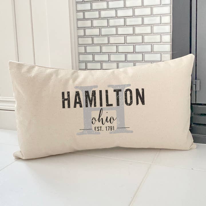 City and State w/ Initial - Custom Rectangular Canvas Pillow for wholesale by Indigo Tangerine