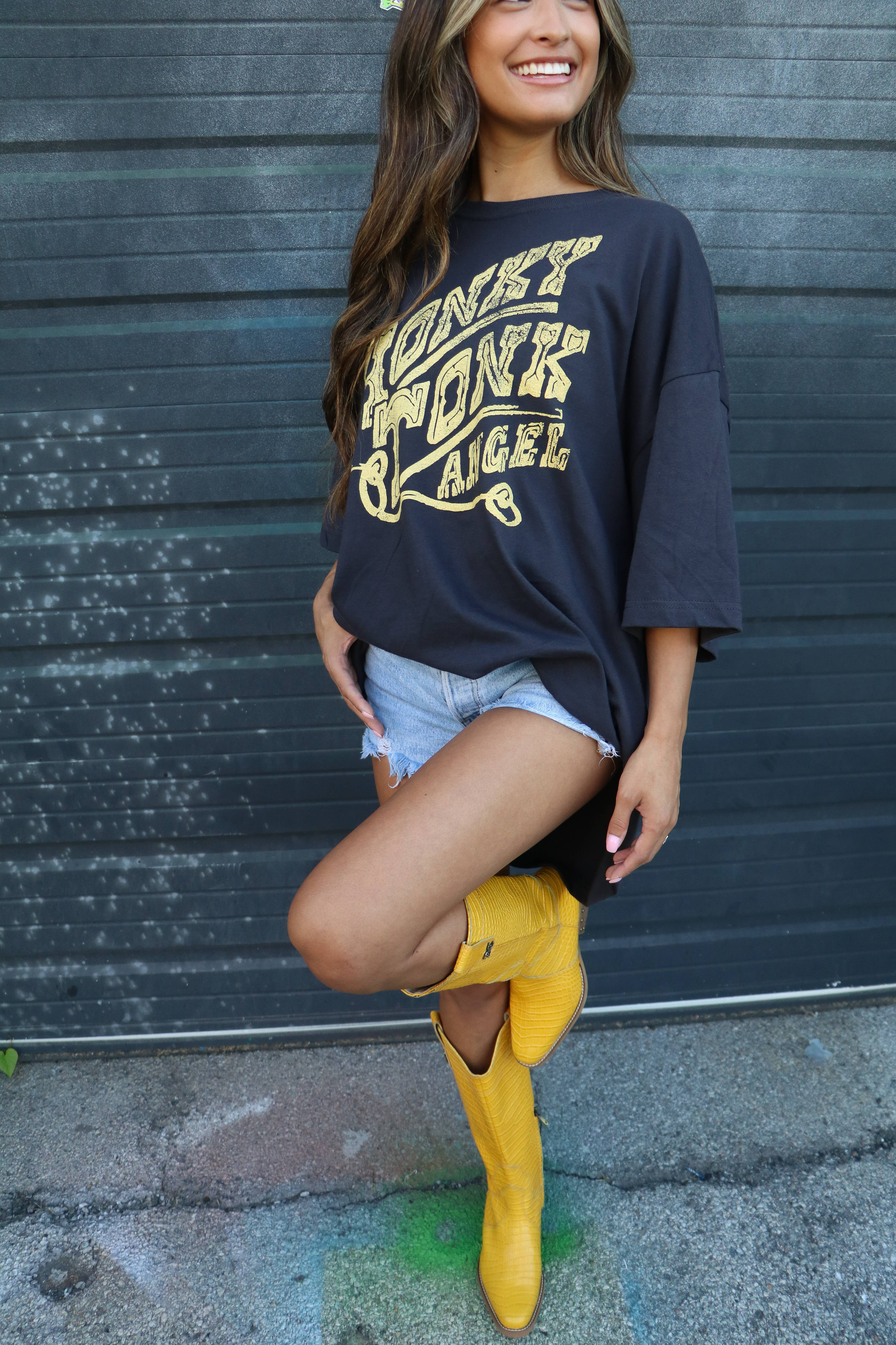 LivyLu - Wholesale Screen Printed T-Shirt - Women's - Honky Tonk Angel Black One Size Western Graphic Tee8