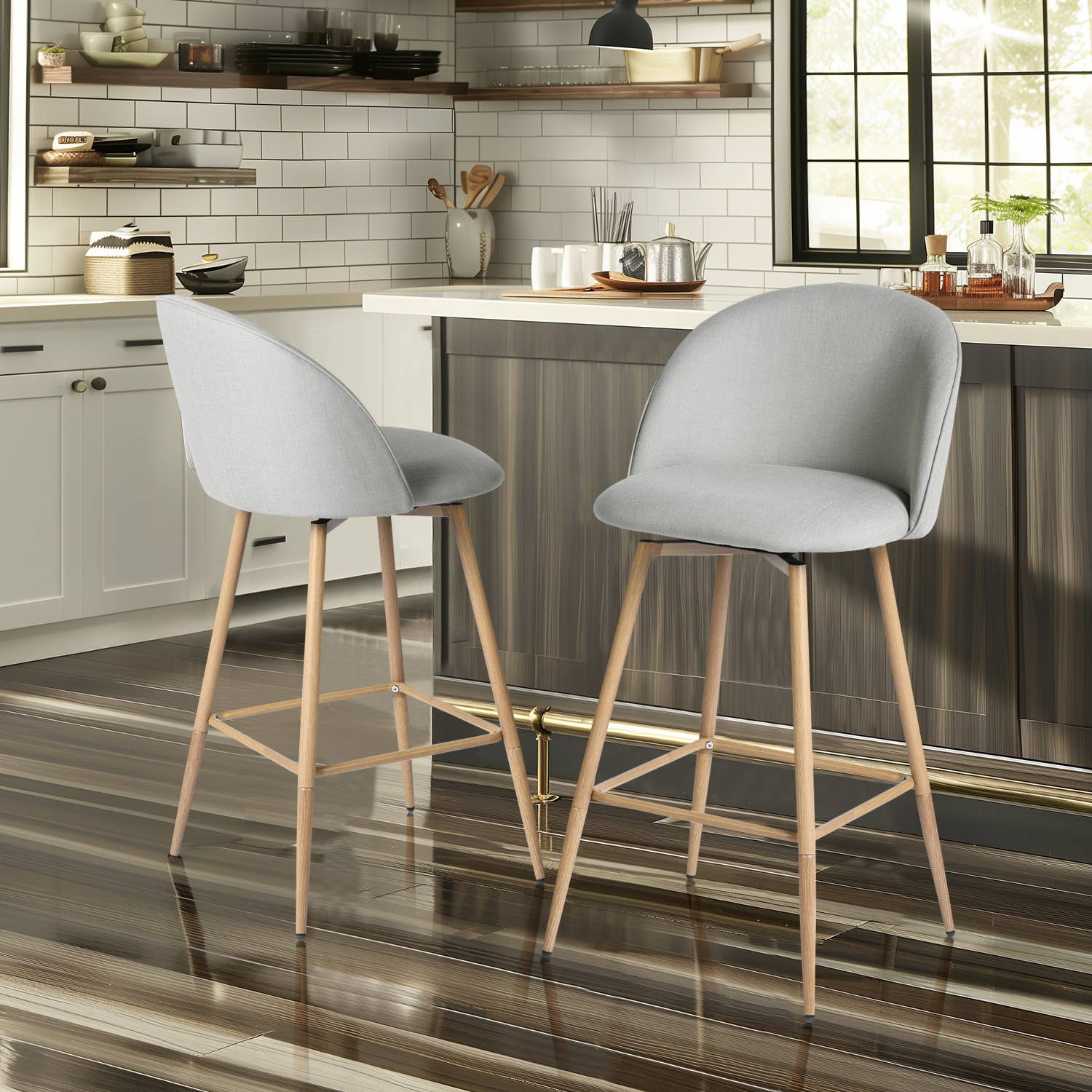 39F Inc. - Vente Tabouret - Tabourets de bar pivotants 26,8 pouces en tissu - Beige/Gris/Bleu15