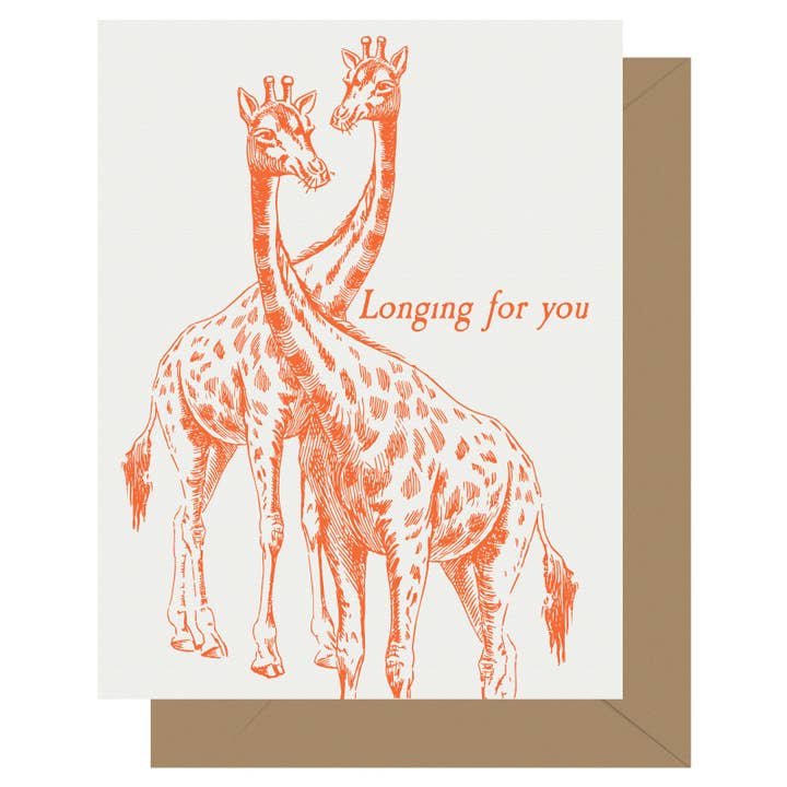Letterpress Giraffe Longing for You Greeting Card for wholesale by Letterpress Jess