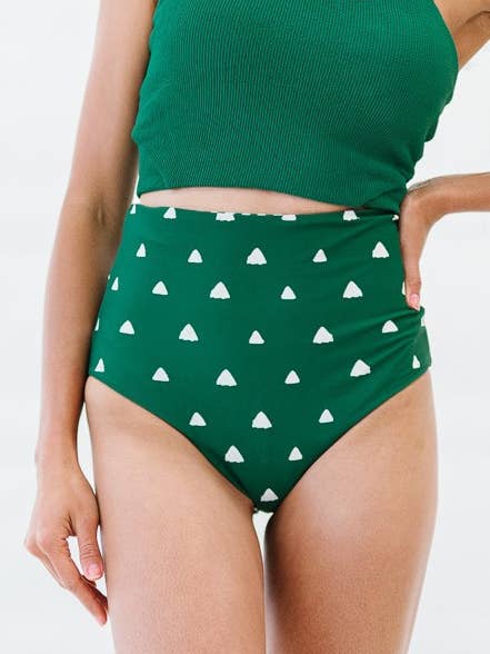 Green Triangles/Lines Reversible High Rise Bottoms for wholesale by Coral Reef Swim