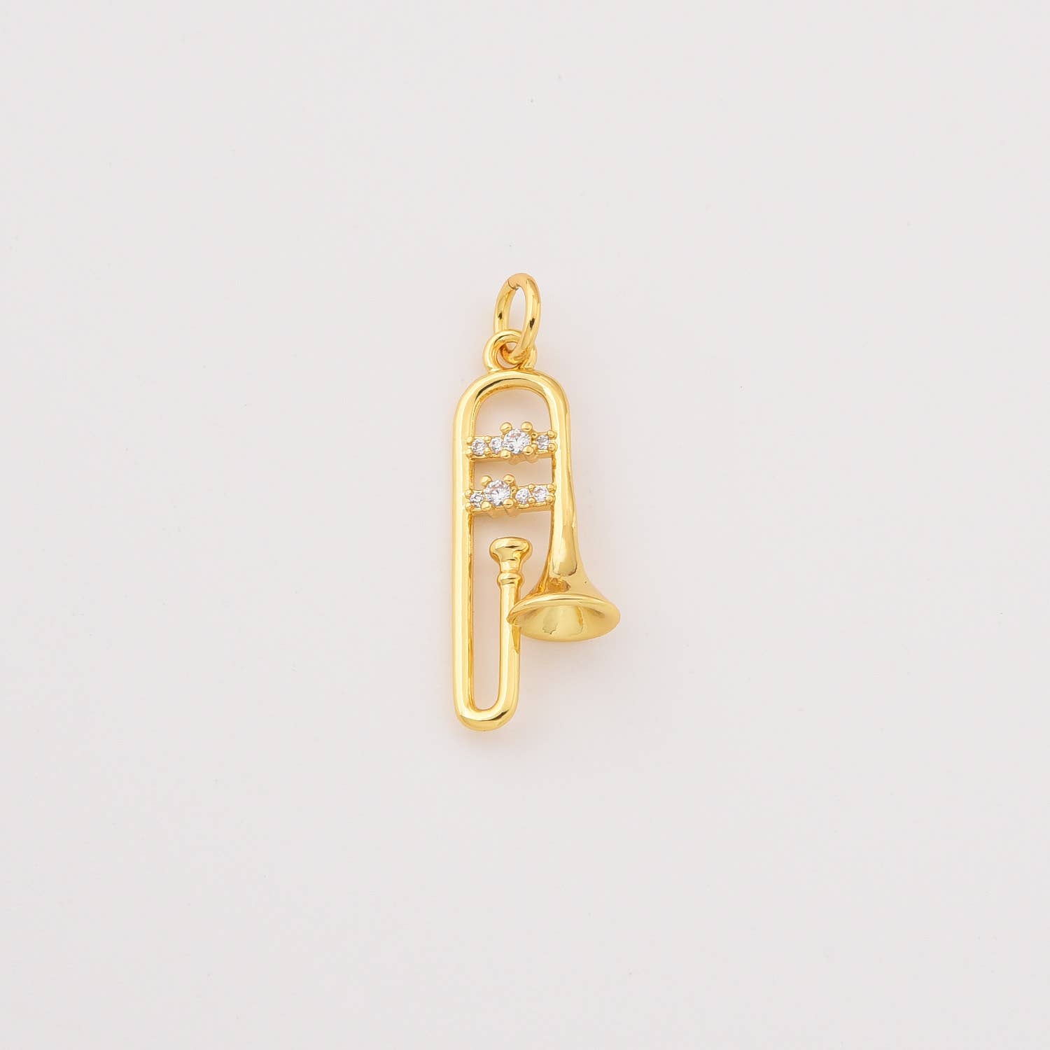 Beads Creation - Wholesale Individual Charm/Pendant - Gold Filled Trombone Charm CZ Music Pendant DIY CP22860
