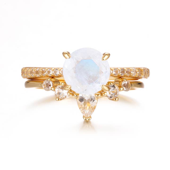 Vivian Grace Jewelry - Wholesale Single Stone/Solitaire Ring - Ava Moonstone & Topaz Ring Set