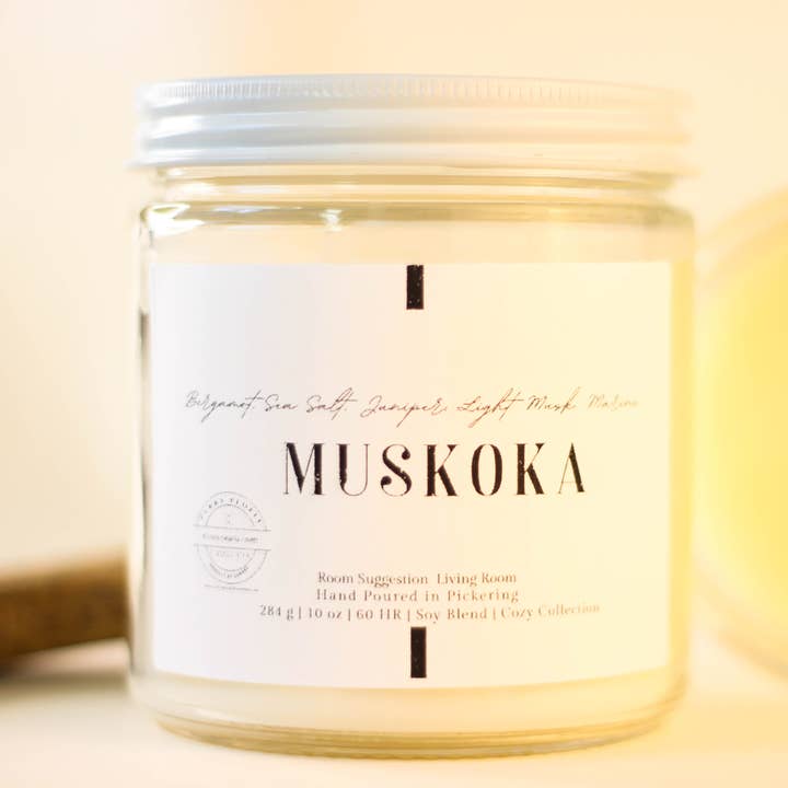Muskoka | 10 oz | Clear Glass Jar | Soy Candle for wholesale by Curry People Candle Co