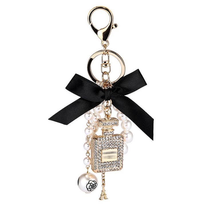 MKS America - Wholesale Keychain - Women's - Perfume Bottle Bow Pearl Bag Charm Keychain1