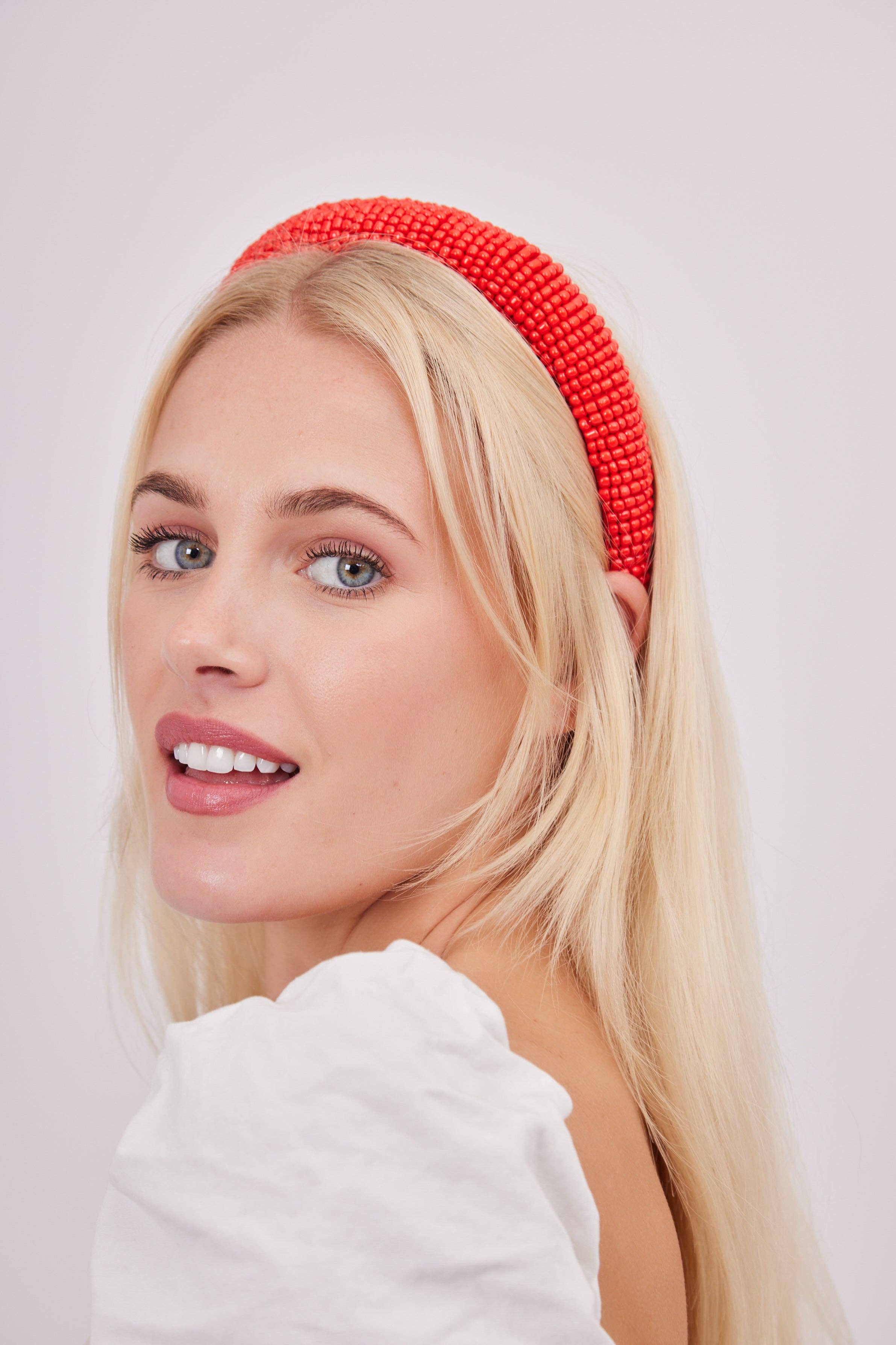 Solid Beaded Headband in Red for wholesale on Faire1