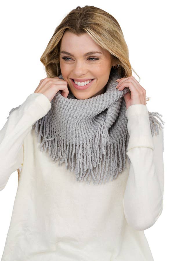 Cap Zone - Wholesale Scarf - Women's - Seed Stitch Knit Fray Trim Infinity Scarf1
