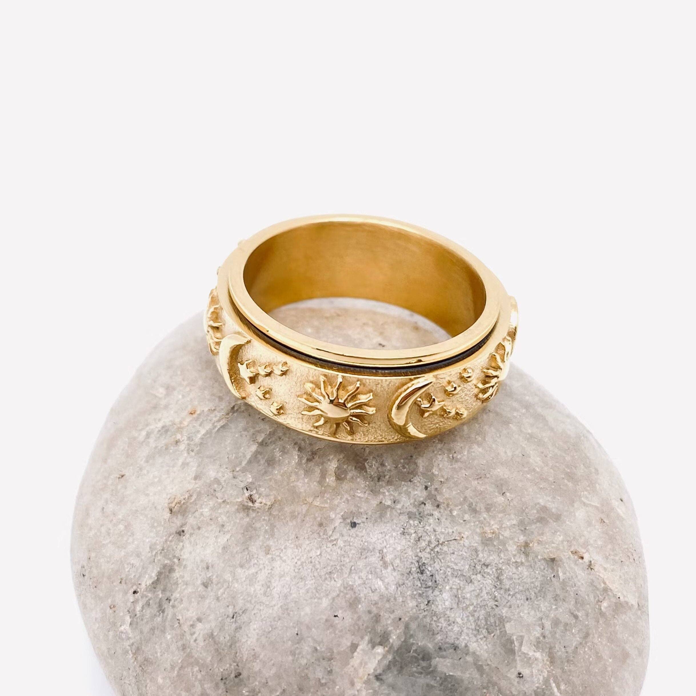 Mio Queena - Wholesale Cocktail/Statement Ring - Star Moon Sun Stainless Steel Rotatable Rings - FGS/MS6