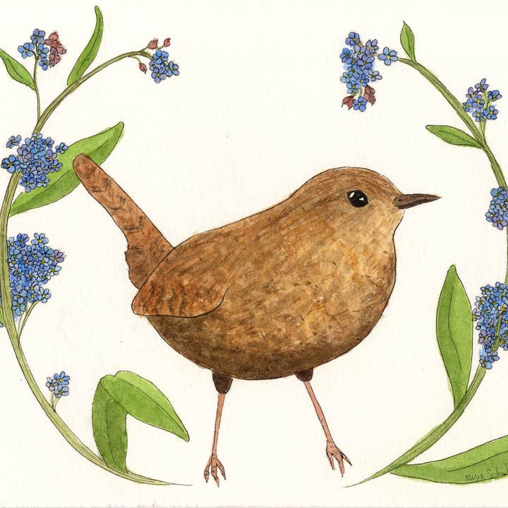 Wren w/ Forget-Me-Not for wholesale by Nerka Designs