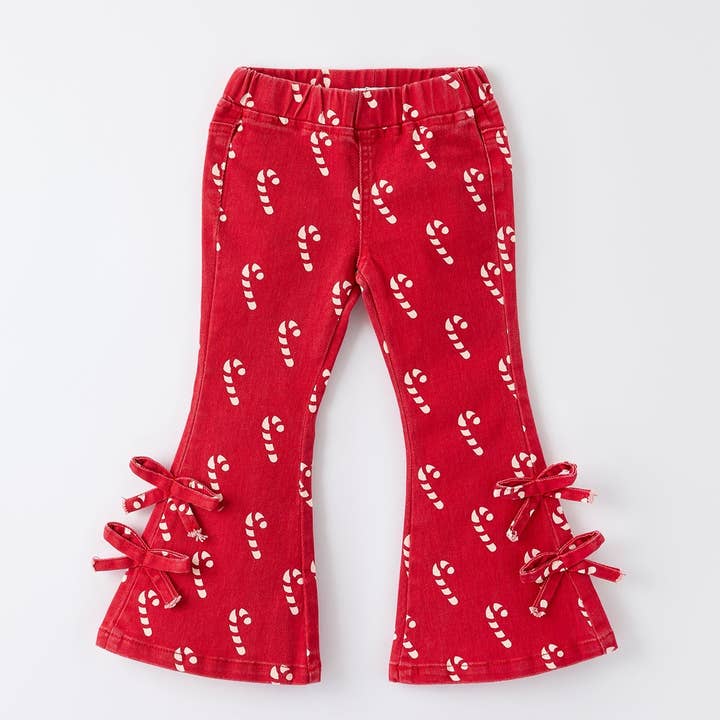 Girls Red Christmas Themed Denim Jeans for wholesale by MOOGCO Silver Nursing Cups