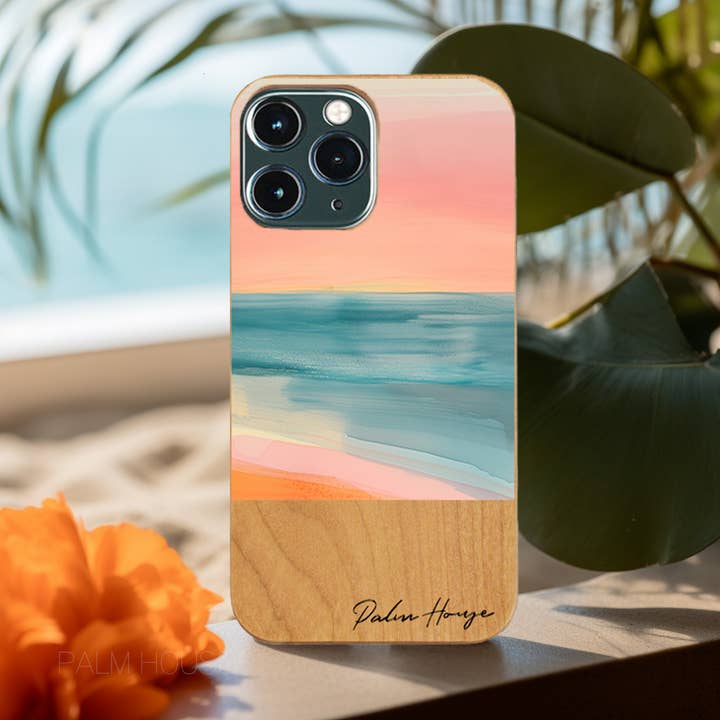 Real Wood iPhone Case, Pink Sand Beach, Made in Japan for wholesale by Palm House