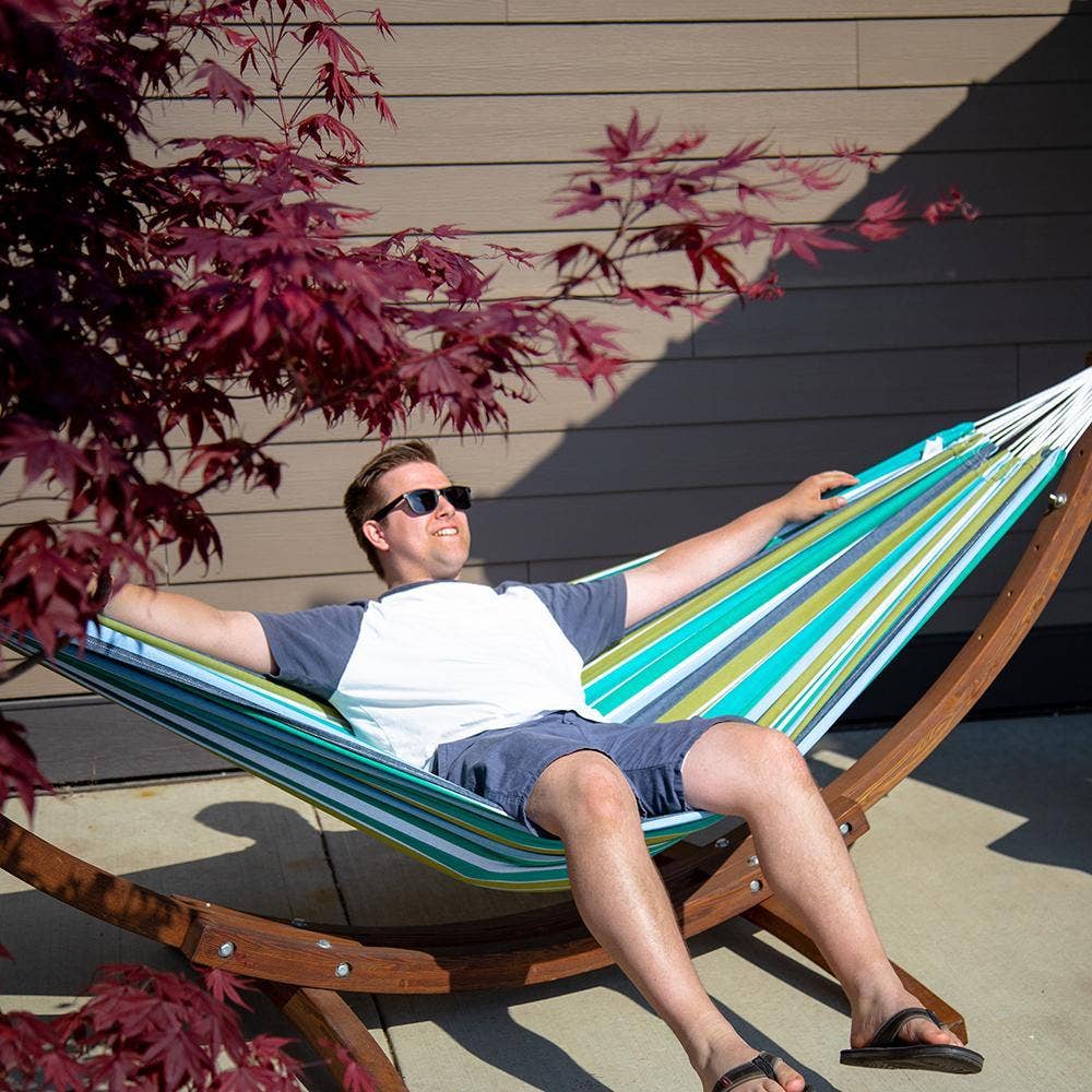 Vivere Outdoor Pty Ltd - Wholesale Hammock - Double Cotton Hammock with Solid Pine Stand 260cm (FSC Certified) Natural with Fringe1