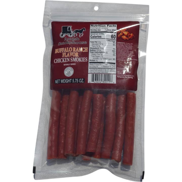 Amish Smokehouse Buffalo Ranch Chicken Smokies 5 oz for wholesale by Cow Crack Wholesale