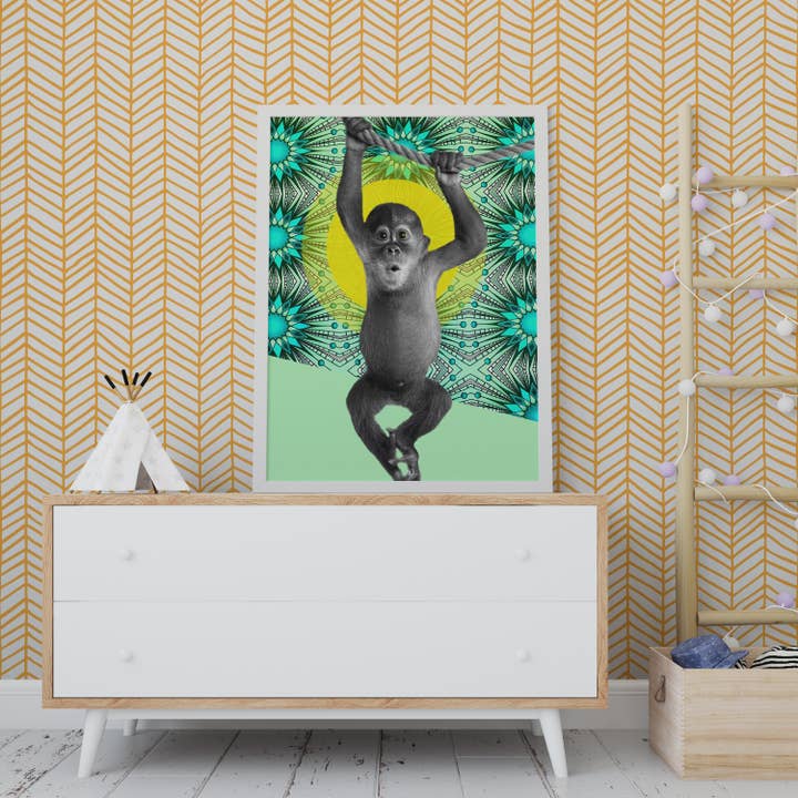 Blue Coffee Arts – wholesale Konsttryck - Barn och baby – Apafrikanskt tryck för barnkammare