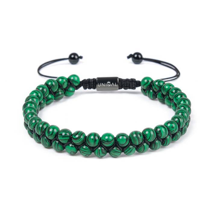 Bracelet en malachite naturelle 6 mm à double rangée pour la vente par Uniqal.de