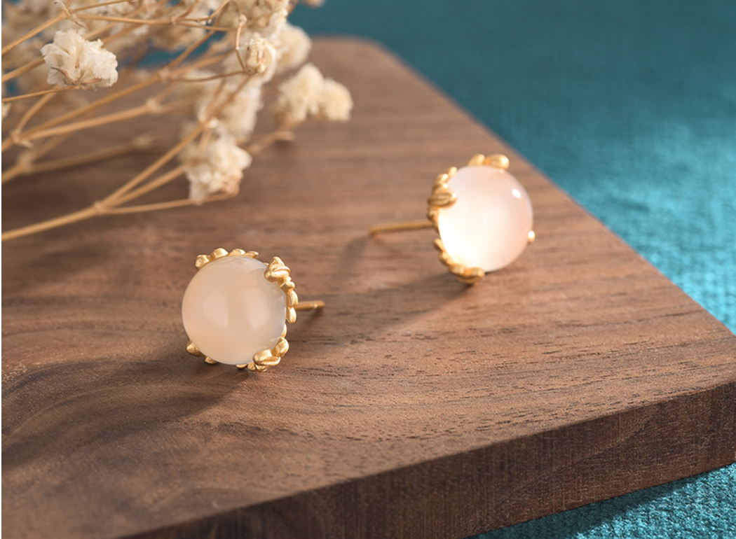 Bright MacMing – wholesale Stud/post earrings – Stylish Chalcedony Stud Earrings2