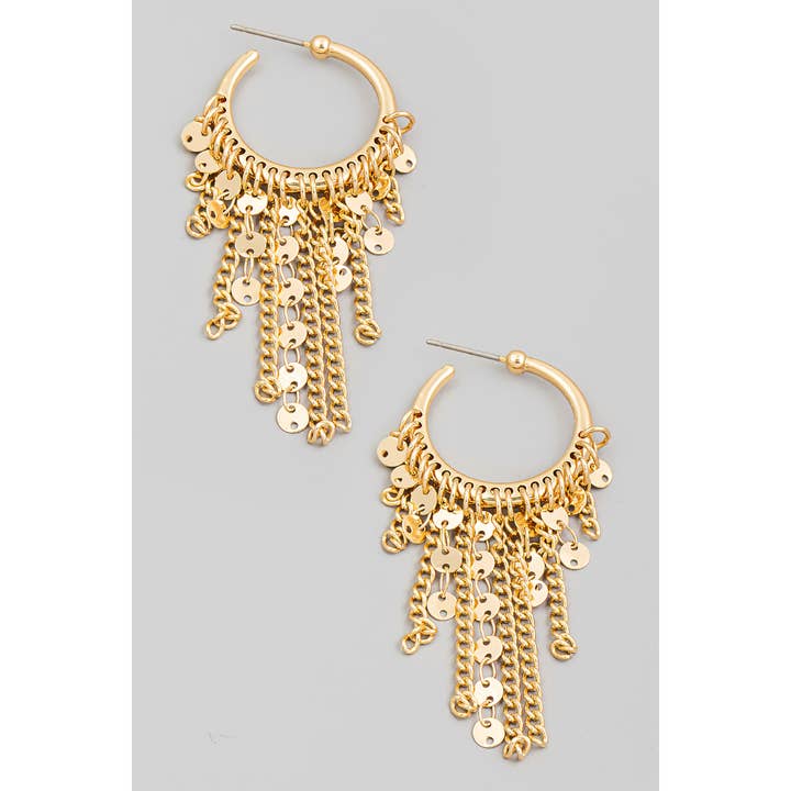 Metallic Chain Fringe Hoop Earrings for wholesale by The Looks by Fame Accessories