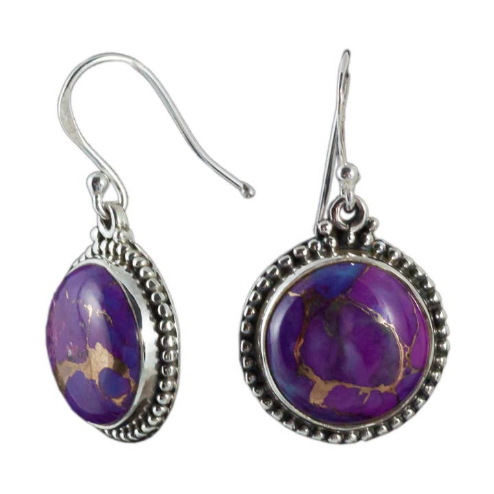 SOLDES Boucles d'oreilles en argent sterling turquoise violet pour la vente par Saraswati Imports
