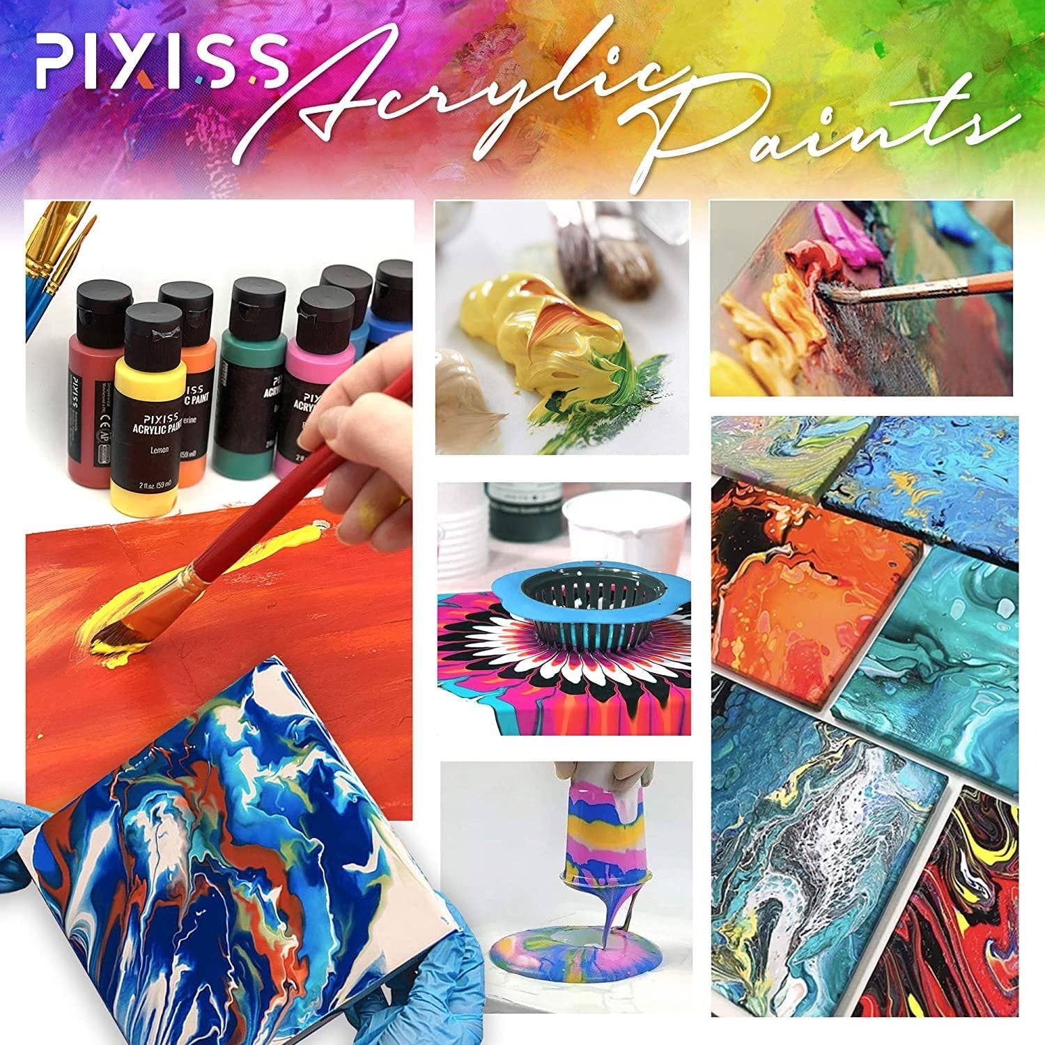Pixiss - Wholesale Paint Set - Pixiss Acrylic Paints Set of 16 Vibrant Colors5