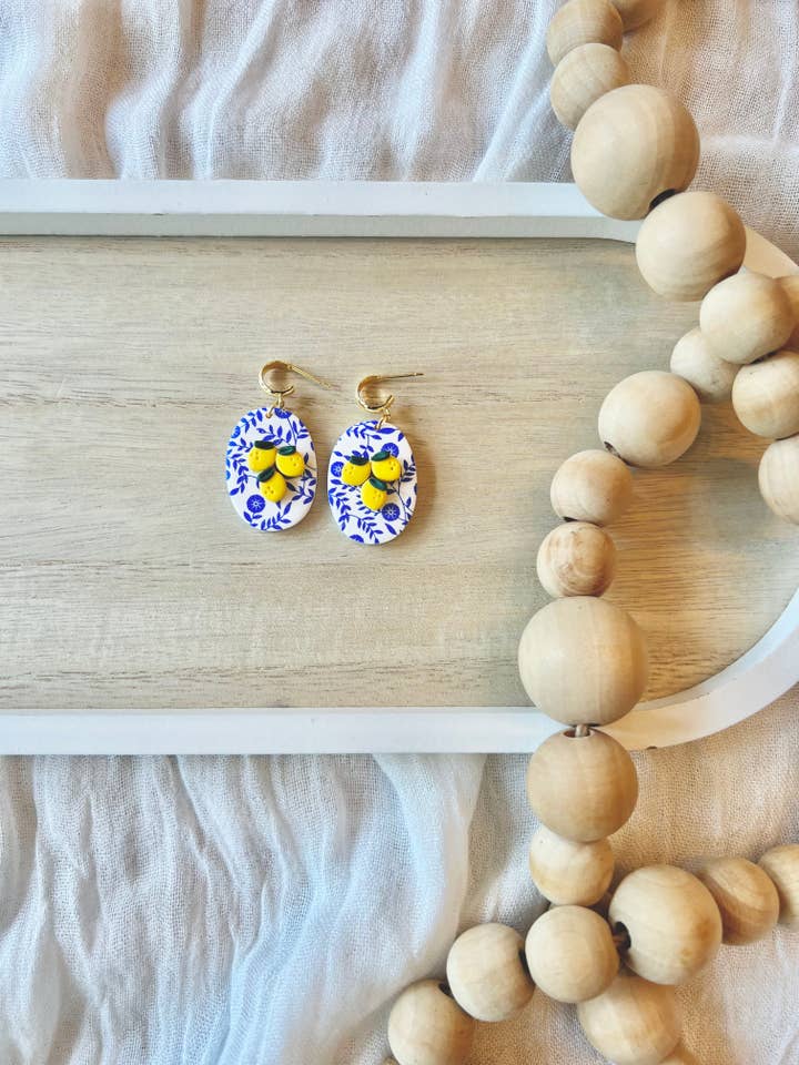 Lemon Cluster Earrings, Lemon Clay Earrings, Lemon Earrings for wholesale by SeizeTheClayJewelry