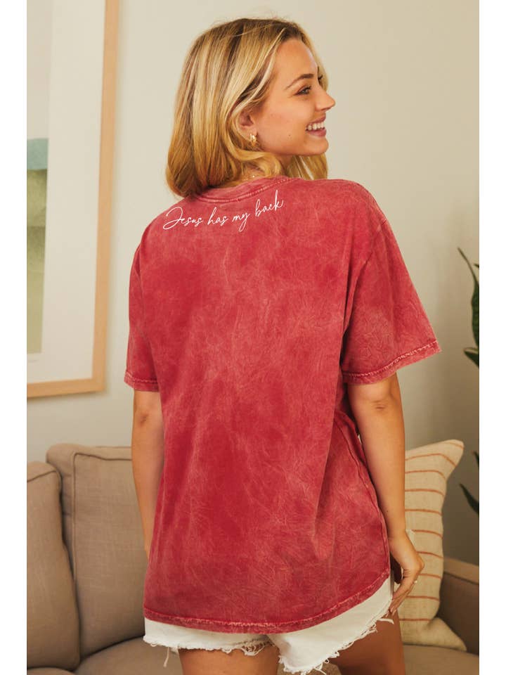 OAT COLLECTIVE - Vente T-shirt sérigraphié – femme - Haut graphique délavé à imprimé minéral JESUS HAS MY BACK8