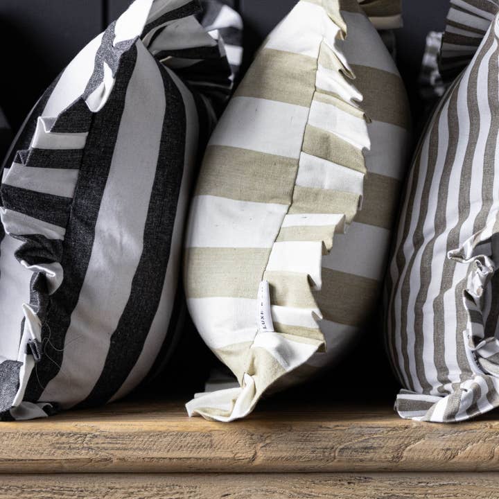 Luxe B Co - Wholesale Throw Pillow Cover - Ruffle Lumbar Pillow Cover Charcoal Black Bold Stripe3