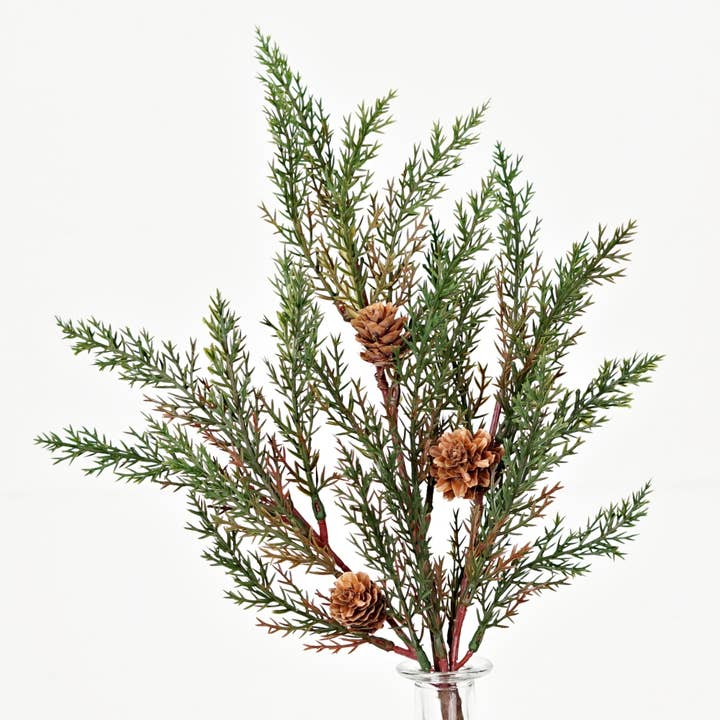 Holiday Depot Inc. - Wholesale Christmas Decoration - 510087- 17in Pick-Dark Green Country Cypress Pine w. Pinecon2
