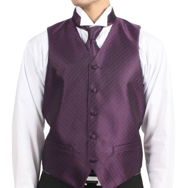 Ferrecci Mens PV300 - Dark Purple with Black Back Adjustable Diamond Vest Set for wholesale by Ferrecci