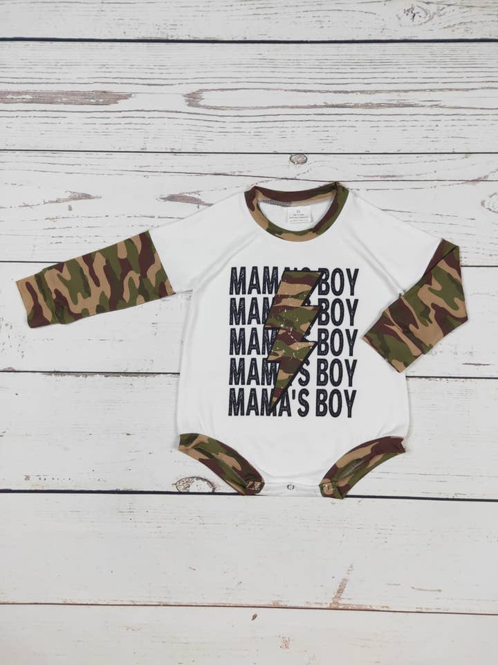 sassy kids palace - Wholesale Bodysuit (Non-Footed) - Baby - MAMA'S BOY Camouflage Onesie