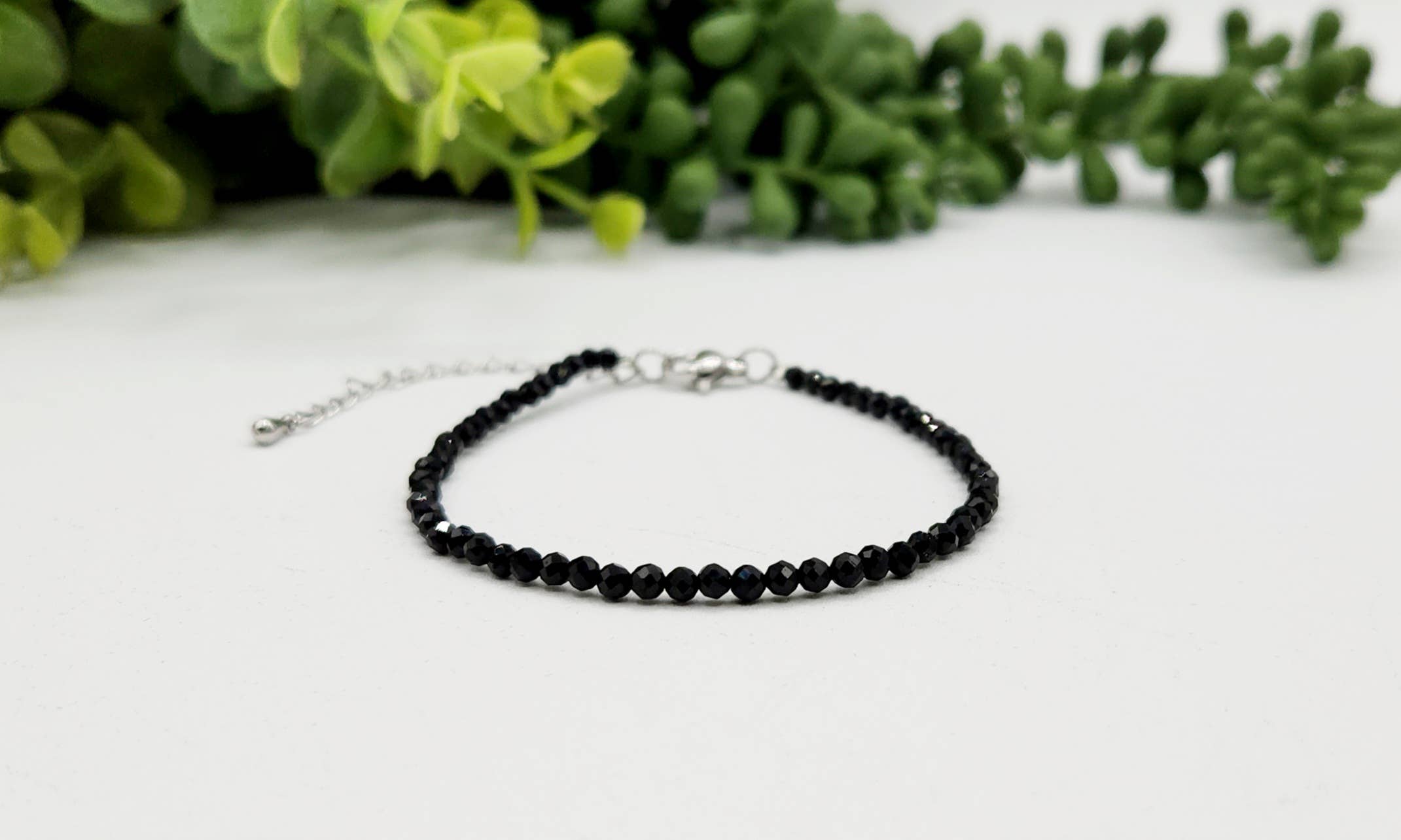 Meraki Gemstones - Wholesale Beaded Bracelet - Black Spinel Bracelet Faceted 3MM w/Silver Color Clasp1