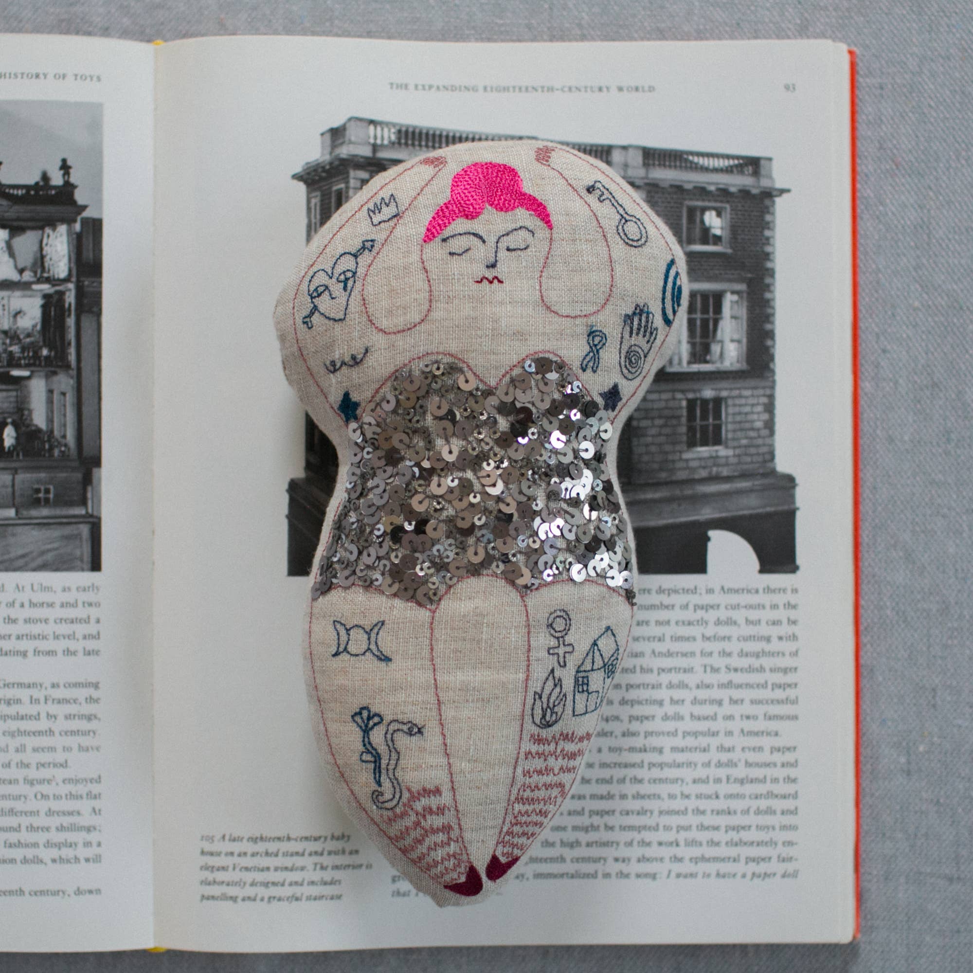 Skippy Cotton - Wholesale Decorative Tabletop Object - Tattooed Strong Lady - Cotton-Filled Art Doll, Embroidered5