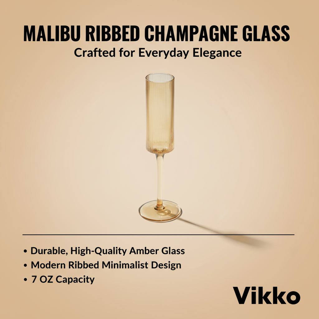 Kadra Kitchenware – wholesale Champagne flute – Vikko - Decor, Malibu, Ribbed Champagne Glass, Amber, 7 Oz3