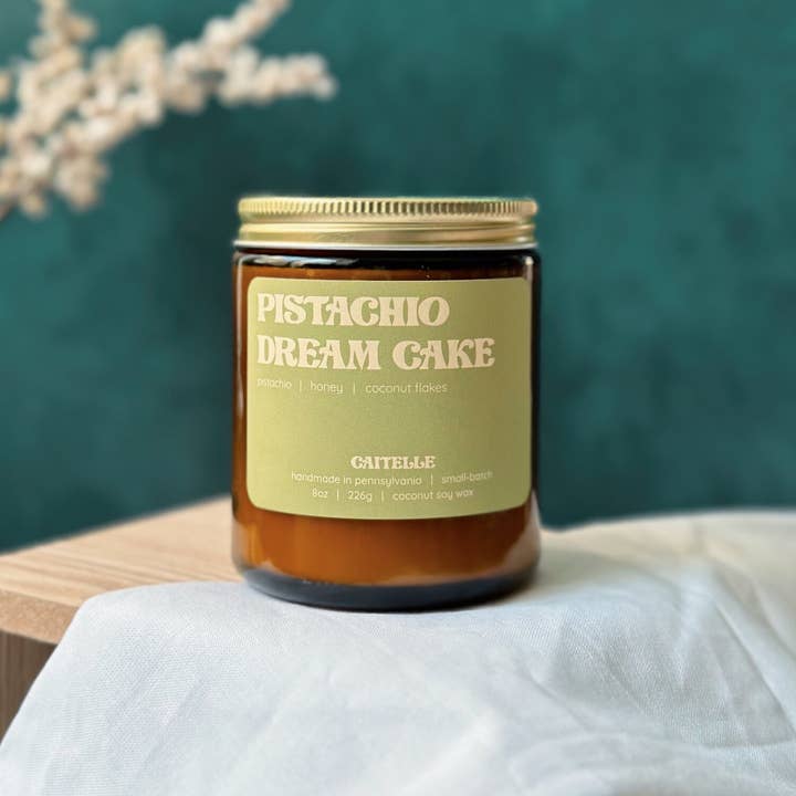 Caitelle - Wholesale Jar/Filled Candle - Pistachio Dream Cake Handmade Coconut Soy Wax Candle1
