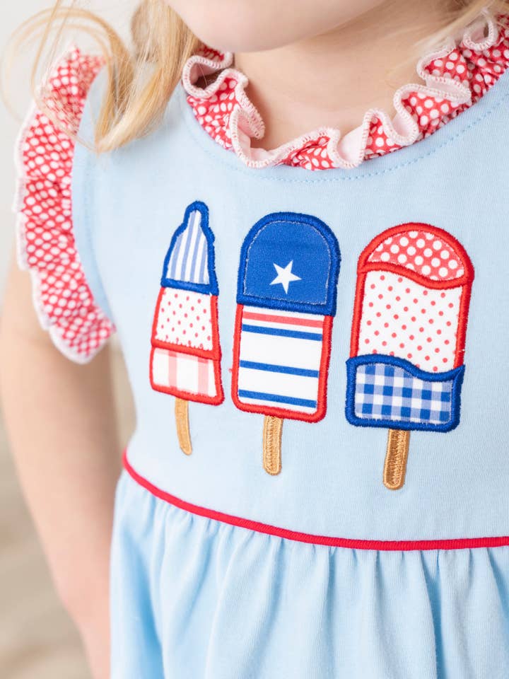 Marie Nicole Clothing - Wholesale Top & Short Set - Kids - Red, White, & Blue Ruffle Popsicle Outfit