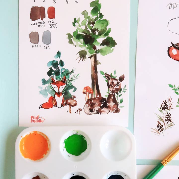 Pink Puddle Studio - Wholesale DIY Craft Kit - Watercolor Painting Kit Deer, Fox, Owl Forest Animals