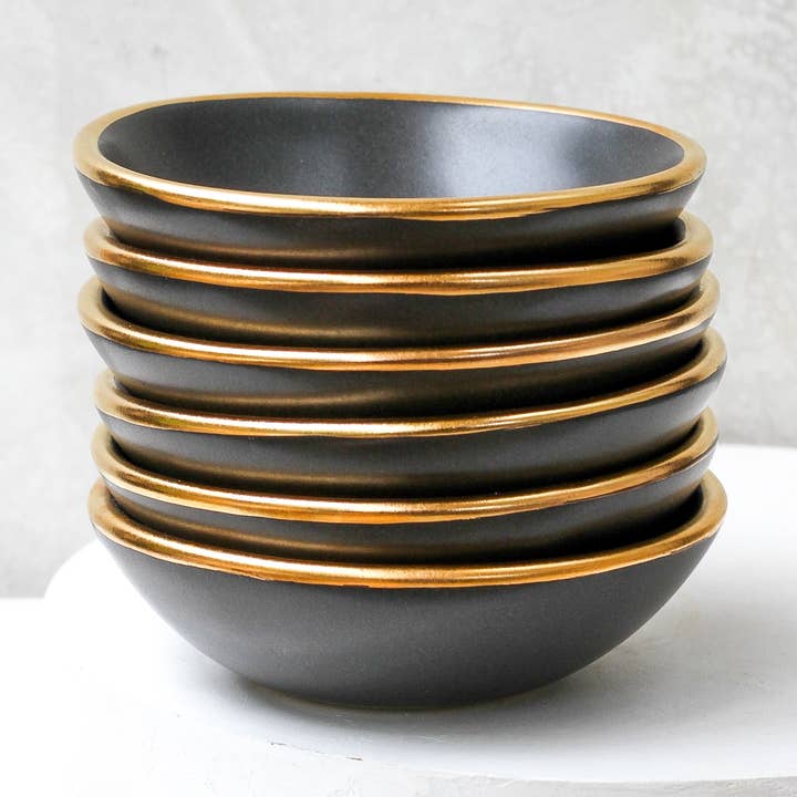Black Ring Bowl | Handmade Porcelain Trinket with Gold for wholesale by Apricity Ceramics